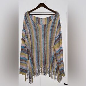 Natural Life‎ Santa Fe Striped Crochet Fringe Sweater NEW Size L/XL Boho Hippie